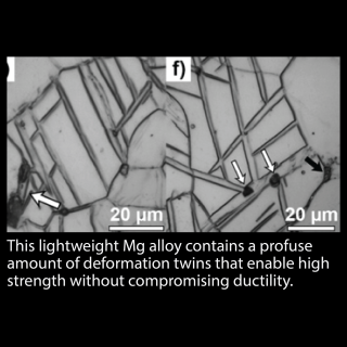 This lightweight Mg alloy contains a profuse amount of deformation twins that enable high strength without compromising ductility.  